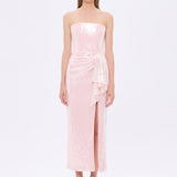 Bel Drape Detaylı Straplez Midi Abiye Elbise - 9295C - PUDRA