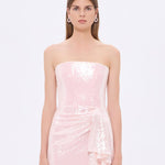 Strapless Midi Evening Dress with Waist Drape Detail - 9295C