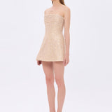 İşlemeli Straplez Yaka Mini Abiye Elbise - 9296C - GOLD
