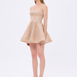 Embroidered Fabric Strapless Mini Evening Dress - 9318C