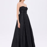Straplez Prenses Kesim Organze Uzun Abiye Elbise - 9329C - SİYAH