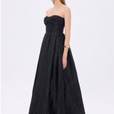 Straplez Prenses Kesim Organze Uzun Abiye Elbise - 9329C - SİYAH