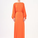 Flower Embroidered Belted Satin Long Evening Dress - 9075C