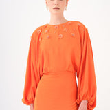 Flower Embroidered Belted Satin Long Evening Dress - 9075C