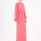 Flower Embroidered Belted Satin Long Evening Dress - 9075C