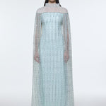 Stand Collar Stone Embroidered Tulle Long Evening Dress - 9400C