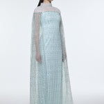 Stand Collar Stone Embroidered Tulle Long Evening Dress - 9400C