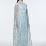 Stand Collar Stone Embroidered Tulle Long Evening Dress - 9400C