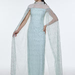 Stand Collar Stone Embroidered Tulle Long Evening Dress - 9400C