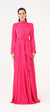 Drape Detaylı Dik Yaka Saten Uzun Abiye Elbise - 9072C - PEMBE