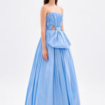 Drapeli Fiyonk Detaylı Uzun Abiye Elbise - 9197C - MAVİ