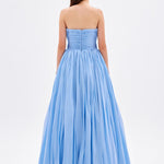 Drapeli Fiyonk Detaylı Uzun Abiye Elbise - 9197C - MAVİ