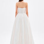 Drapeli Fiyonk Detaylı Uzun Abiye Elbise - 9197C - Kırık Beyaz