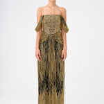 Low Shoulder Strapless Collar Stone Long Evening Dress - 9059C