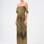Low Shoulder Strapless Collar Stone Long Evening Dress - 9059C