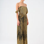 Low Shoulder Strapless Collar Stone Long Evening Dress - 9059C
