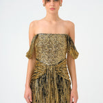 Low Shoulder Strapless Collar Stone Long Evening Dress - 9059C