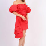 فستان سهرة قصير بفيونكة مكشكشة - 4043c