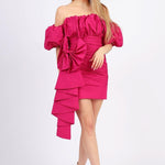 فستان سهرة قصير بفيونكة مكشكشة - 4043c