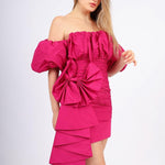 فستان سهرة قصير بفيونكة مكشكشة - 4043c