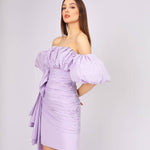 فستان سهرة قصير بفيونكة مكشكشة - 4043c