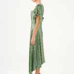 Asymmetric Cut Sequin Midi Evening Dress with Bow Detail Sleeves - 9142C