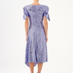 Asymmetric Cut Sequin Midi Evening Dress with Bow Detail Sleeves - 9142C