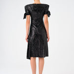 Asymmetric Cut Sequin Midi Evening Dress with Bow Detail Sleeves - 9142C