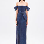 Sequined Long Evening Dress with Bow Detail - 9055C