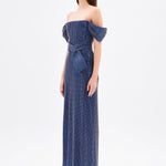 Sequined Long Evening Dress with Bow Detail - 9055C
