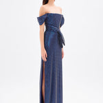 Sequined Long Evening Dress with Bow Detail - 9055C