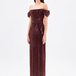 Sequined Long Evening Dress with Bow Detail - 9055C