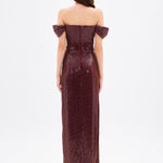 Sequined Long Evening Dress with Bow Detail - 9055C