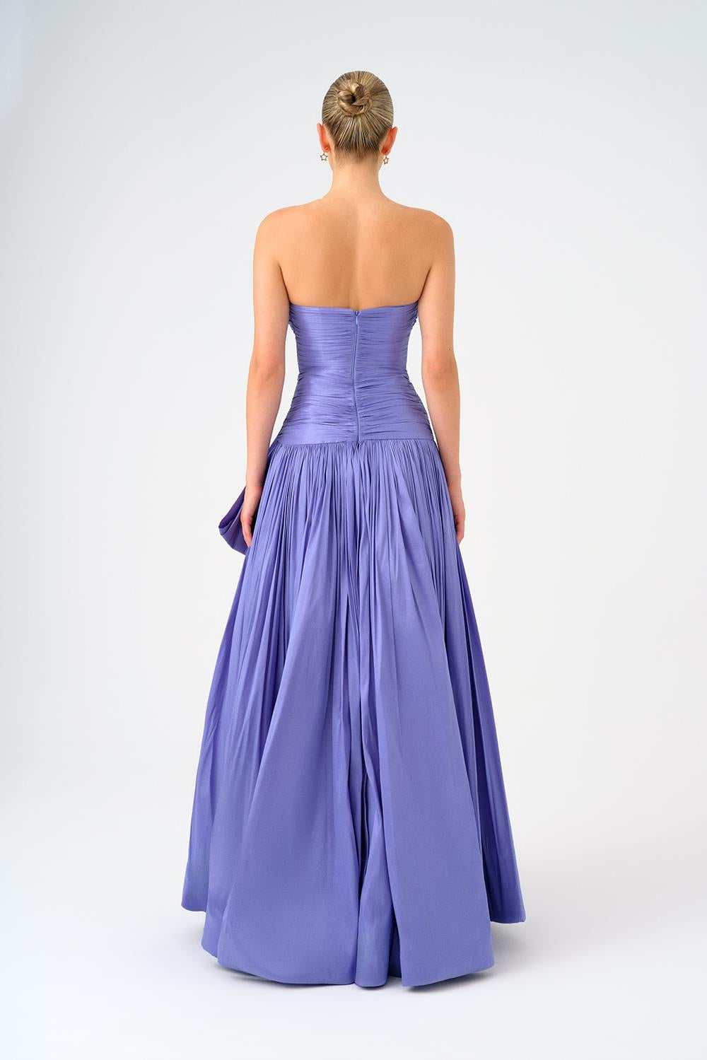 Strapless Collar Taffeta Long Evening Dress with Bow Detail - 9173C