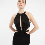 Göğüs Dekolteli İşlemeli Uzun Abiye Elbise - 1009C - SİYAH