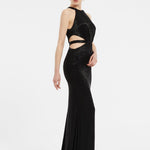 Göğüs Dekolteli İşlemeli Uzun Abiye Elbise - 1009C - SİYAH