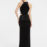 Göğüs Dekolteli İşlemeli Uzun Abiye Elbise - 1009C - SİYAH