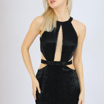 Göğüs Dekolteli İşlemeli Uzun Abiye Elbise - 1009C - SİYAH