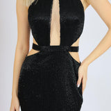 Göğüs Dekolteli İşlemeli Uzun Abiye Elbise - 1009C - SİYAH