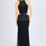 Göğüs Dekolteli İşlemeli Uzun Abiye Elbise - 1009C - SİYAH