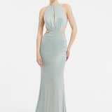 Göğüs Dekolteli İşlemeli Uzun Abiye Elbise - 1009C - MİNT