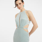 Göğüs Dekolteli İşlemeli Uzun Abiye Elbise - 1009C - MİNT