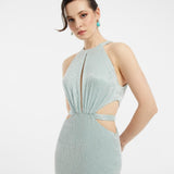 Göğüs Dekolteli İşlemeli Uzun Abiye Elbise - 1009C - MİNT