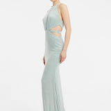 Göğüs Dekolteli İşlemeli Uzun Abiye Elbise - 1009C - MİNT