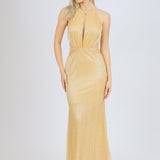 Göğüs Dekolteli İşlemeli Uzun Abiye Elbise - 1009C - SARI