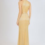 Göğüs Dekolteli İşlemeli Uzun Abiye Elbise - 1009C - SARI