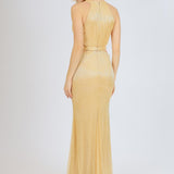 Göğüs Dekolteli İşlemeli Uzun Abiye Elbise - 1009C - SARI