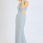 Göğüs Dekolteli İşlemeli Uzun Abiye Elbise - 1009C - GRİ