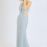 Göğüs Dekolteli İşlemeli Uzun Abiye Elbise - 1009C - GRİ