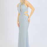 Göğüs Dekolteli İşlemeli Uzun Abiye Elbise - 1009C - GRİ